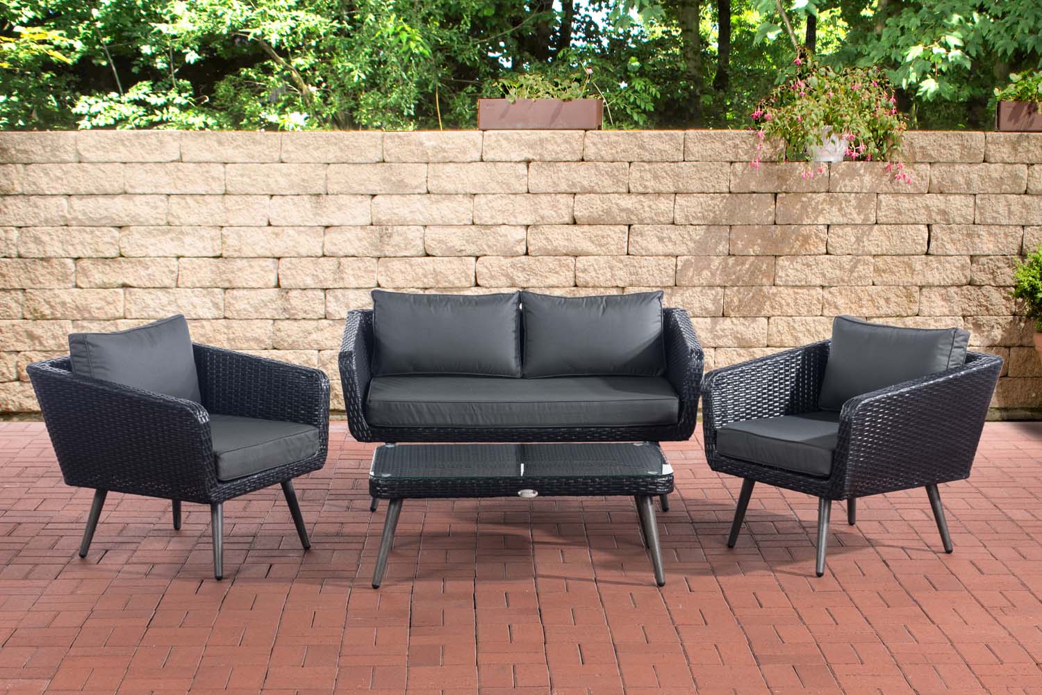 Loungeset Skara Flachrattan schwarz 45 cm (Dunkelgrau)