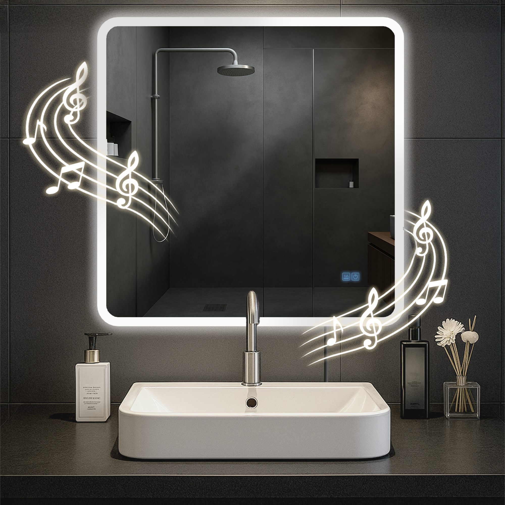 Badspiegel Jericho 80x80 mit Bluetooth